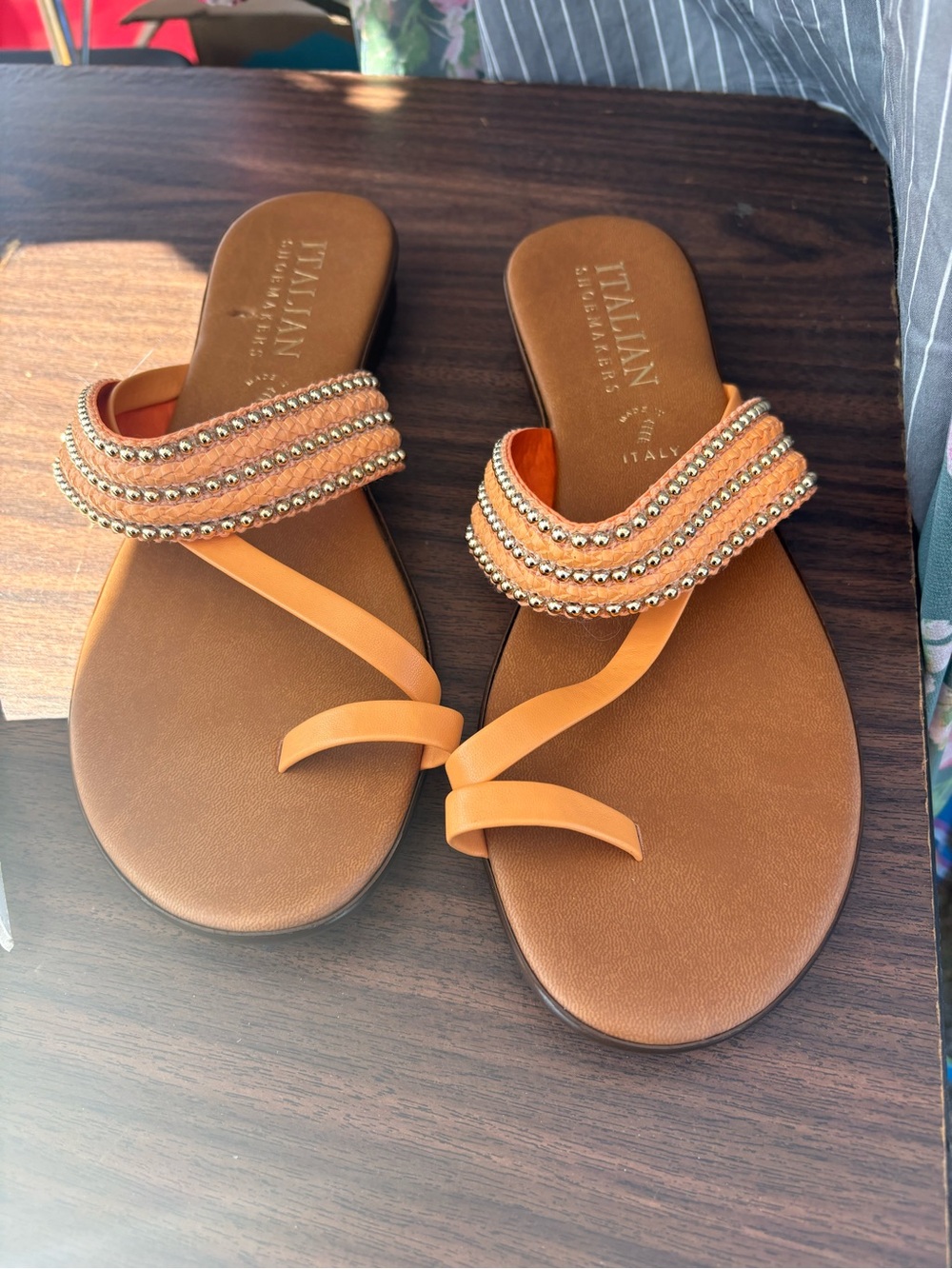 Italian Shoemakers Orange Beaded Toe-Loop Sandals
